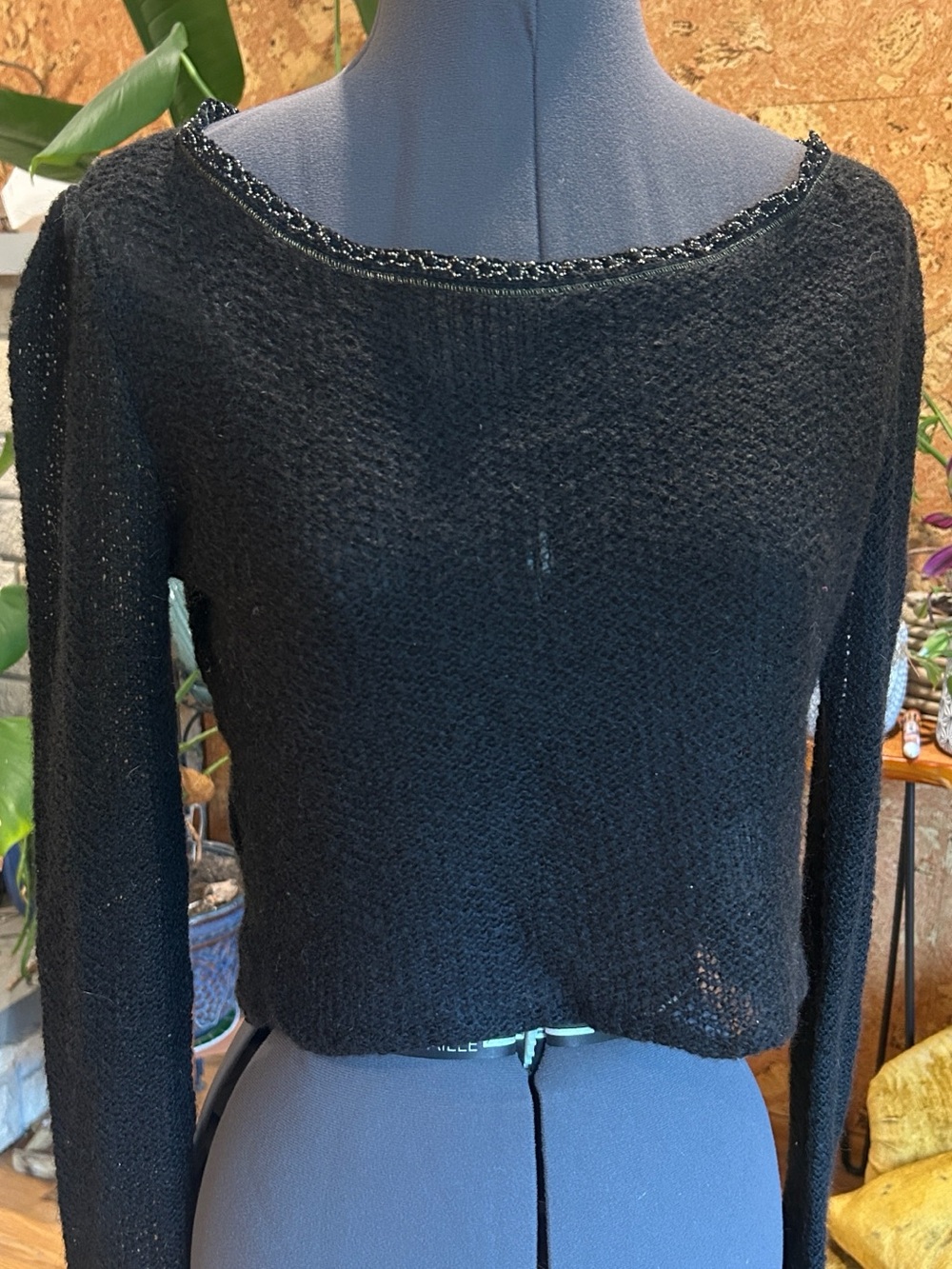 Diesel Black Scoop-Neck Lightweight Knit Cropped Sweater